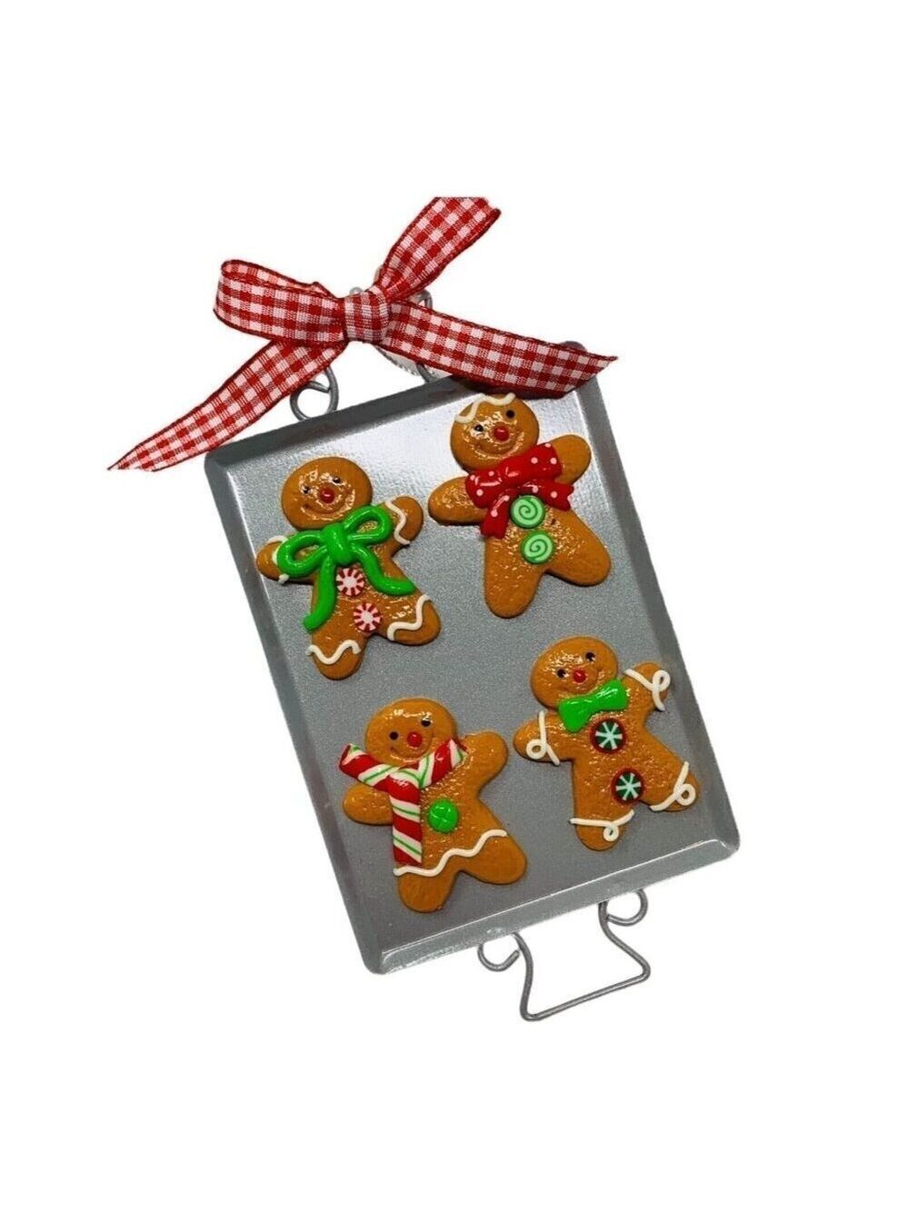 Mini Gingerbread Men Cookie Ornament Christmas Sheet Tray Bakery Red Gingham New